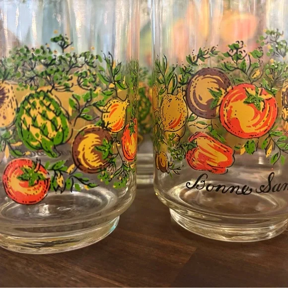 6pc Corelle Libbey Bonne Sante Spice of Life 5-inch Glasses Set Of 6 Vintage - Picture 5 of 7